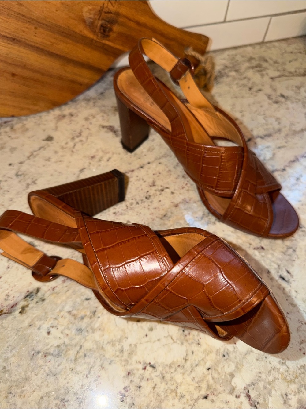 SEZANE $249 Brown Leather Sling Back Heel Sandal EUC EU 40 US 9 EUC